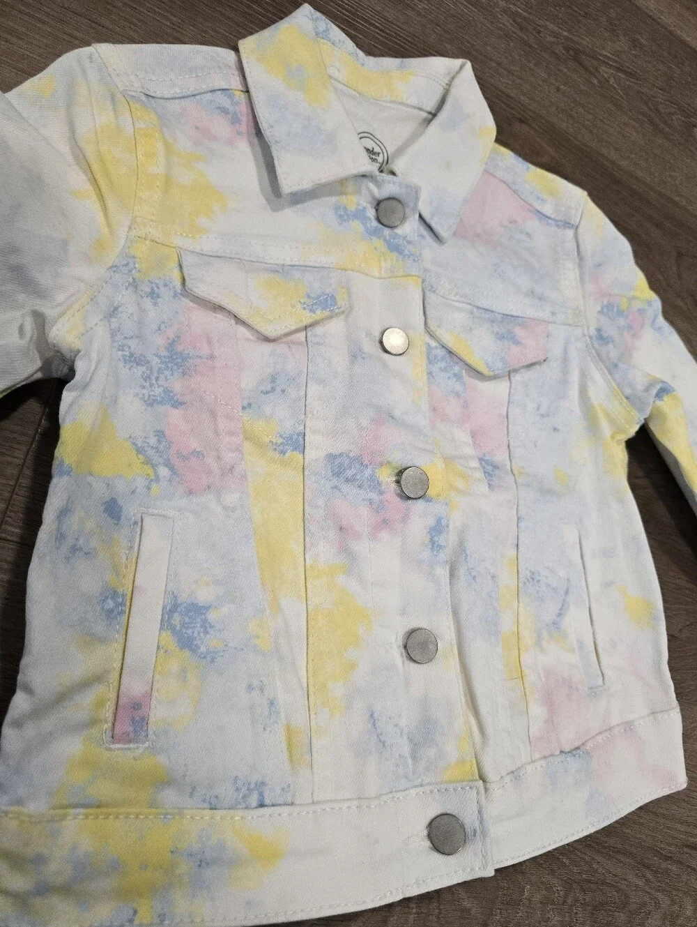 Girl's Fashion Tie Dye Denim‎ Jacket White & Yellow Size XS 4/5